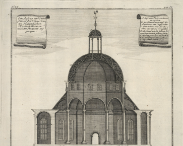 Gambar irisan Gereja Belanda Baru_Digambar oleh Johann Wolfgang Heydt (1740)_Sumber_ Koninklijke Bibliotheek via Atlas of Mutual Heritage